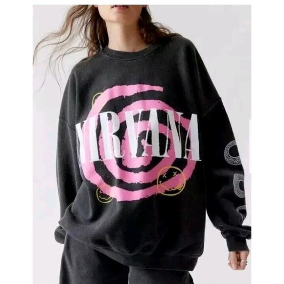 Nirvana Helix Smile Oversized Crew Neck Sweatshirt Sz S TO M - Picture 1 of 7